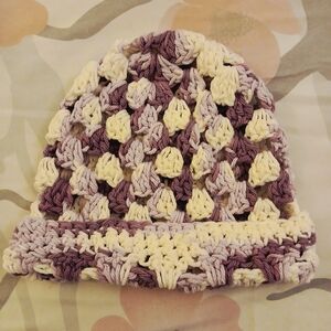 Elegant Purple and Cream Crochet Hat